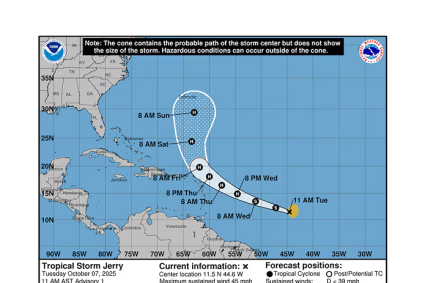 Se formó la tormenta tropical Jerry en el Atlántico y podría convertirse en huracán en los próximos días
