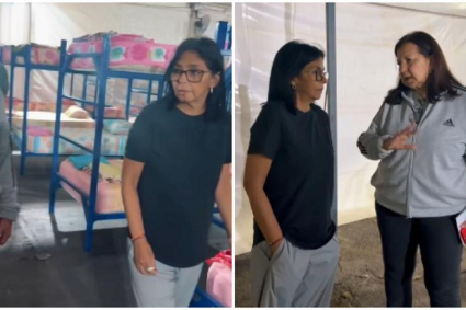 Delcy Rodríguez inspecciona un refugio en San Bernardino